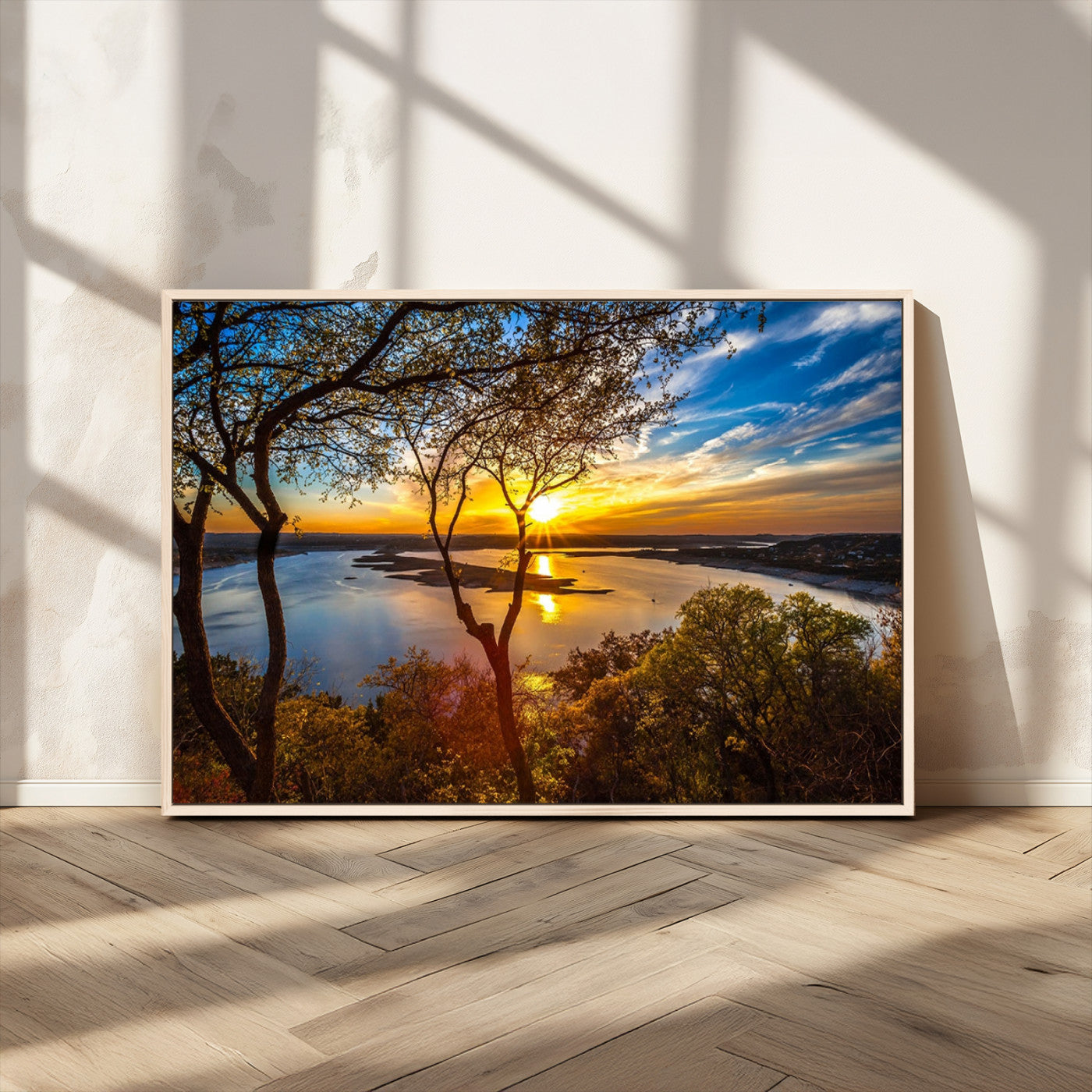 71863-MGV-CV-36X24-Lake Sunset Wall Art – Scenic Nature Canvas Print with Trees and Golden Sky, Serene Landscape Decor for Living Room, Bedroom or