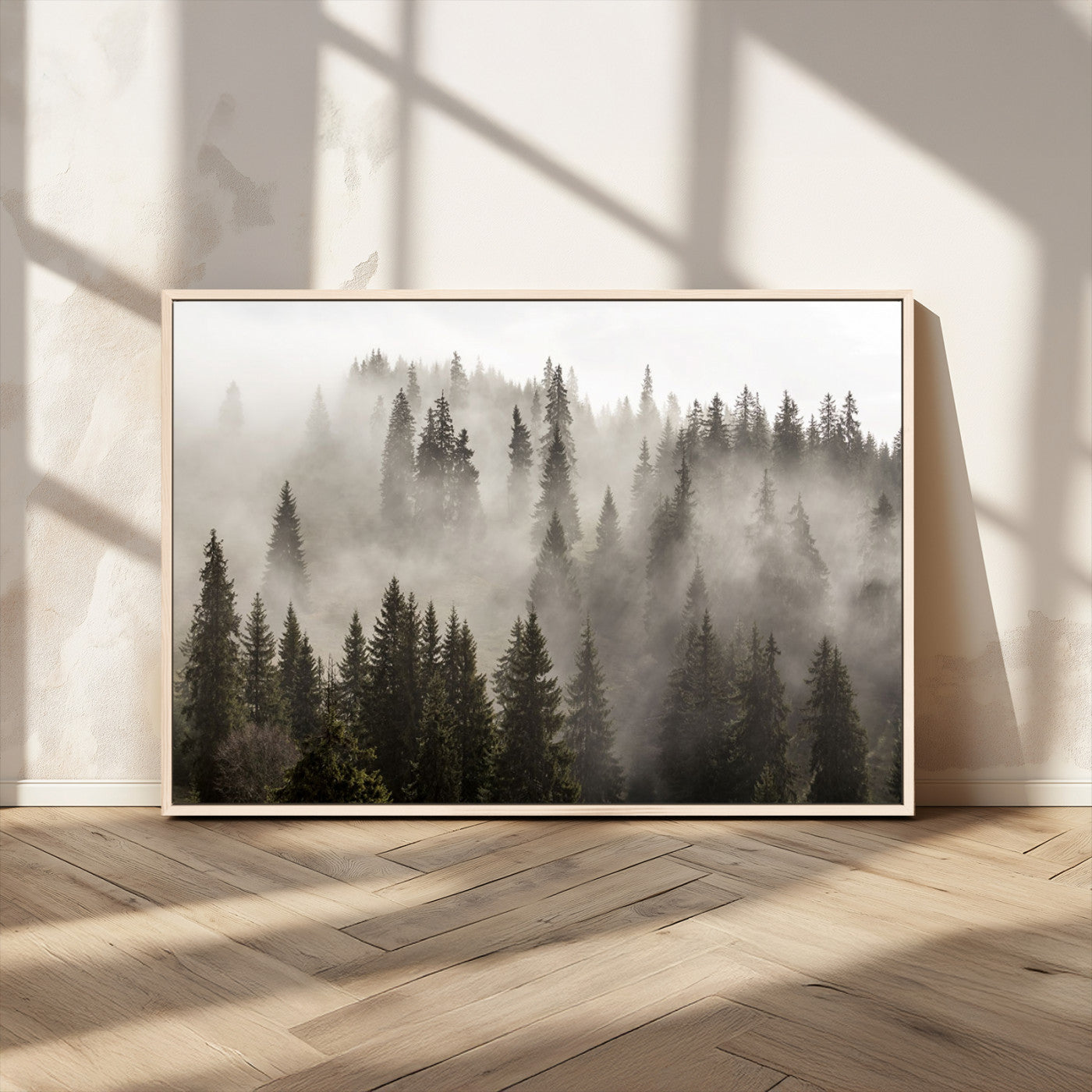 62862-MGV-CV-36X24-Misty Forest Wall Art – Tranquil Pine Tree Canvas Print with Mountain Fog, Nature Landscape Artwork for Living Room, Bedroom, or