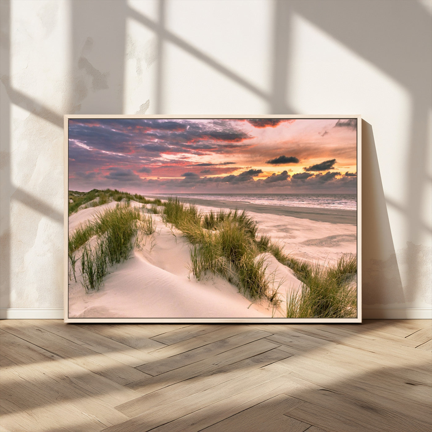 60570-MGV-CV-36X24-Beach Sunset Wall Art – Coastal Sand Dunes and Ocean Horizon Canvas Print, Tranquil Seascape Photography Decor for Living Room or