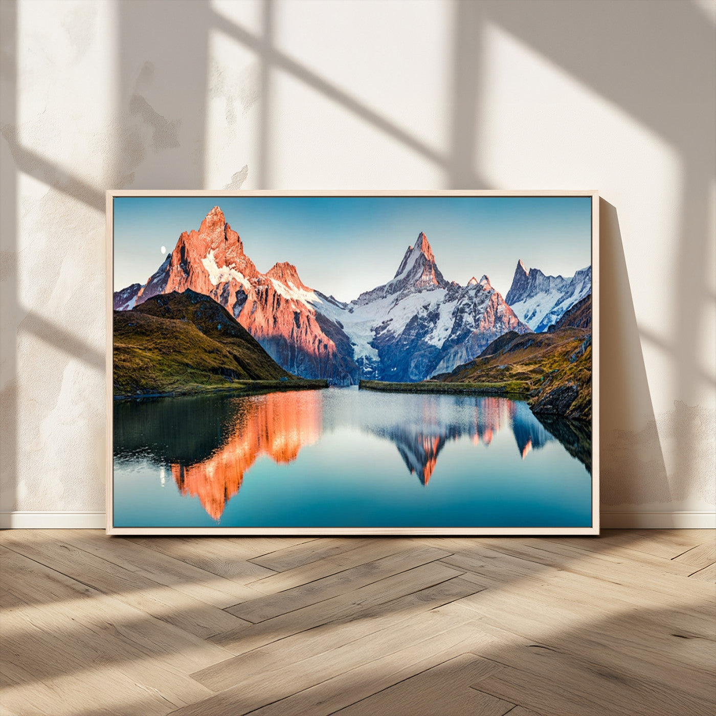 88453-MGV-CV-36X24-Mountain Lake Wall Art – Snow-Capped Peaks Reflected in Alpine Water Canvas Print, Nature Landscape Wall Decor for Living Room or