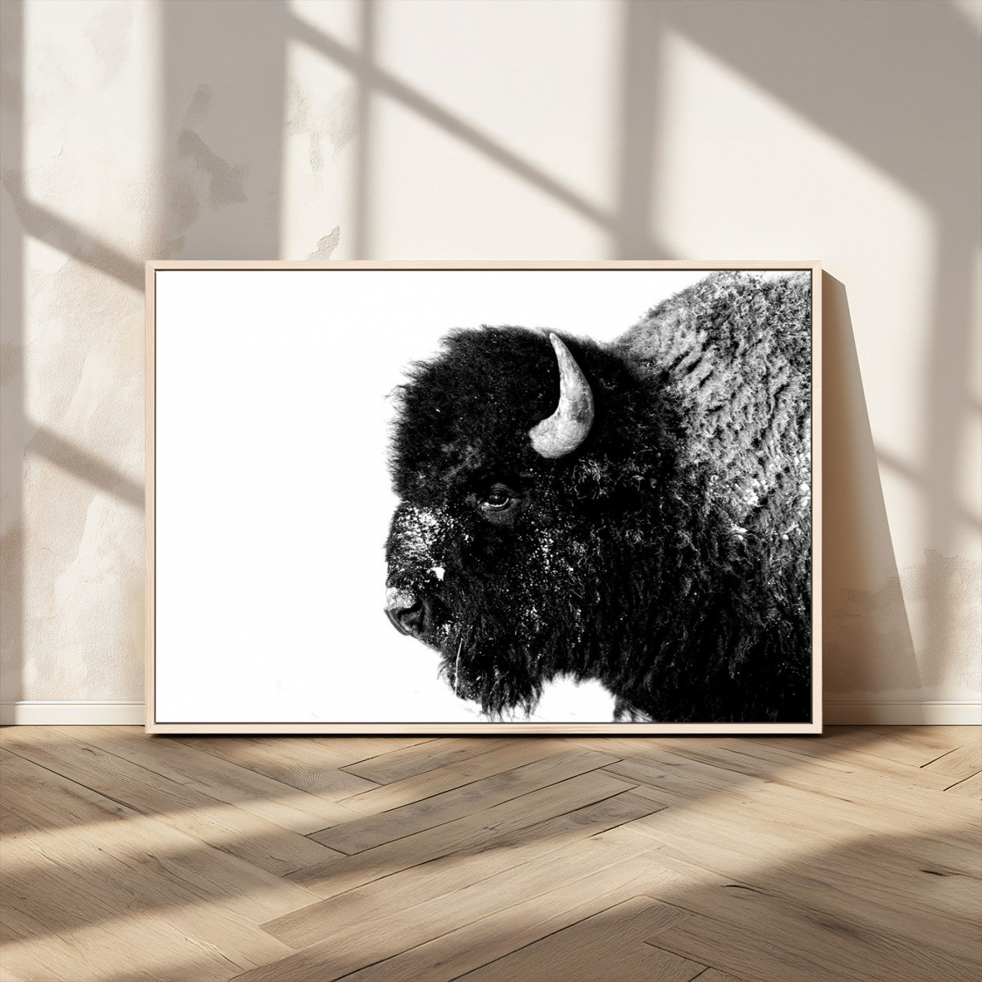 68780-MGV-CV-36X24-Bison Close-Up Wall Art – Black and White Buffalo Canvas Print, Rustic Wildlife Photography Decor for Living Room, Office, or