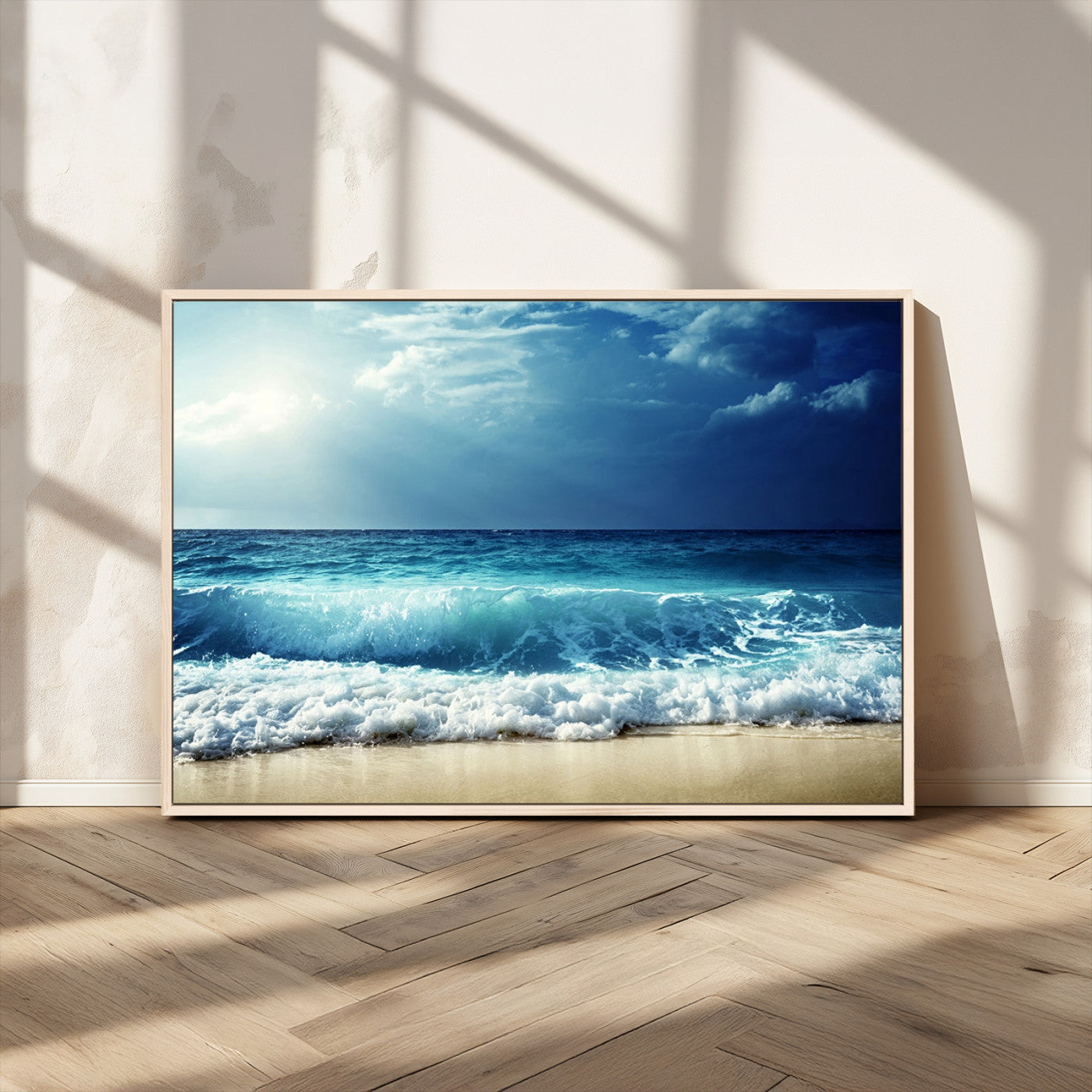 84116-MGV-CV-36X24-Ocean Wave Wall Art – Blue Sea and Beach Canvas Print, Coastal Seascape Photography Artwork for Living Room, Bedroom, or Office