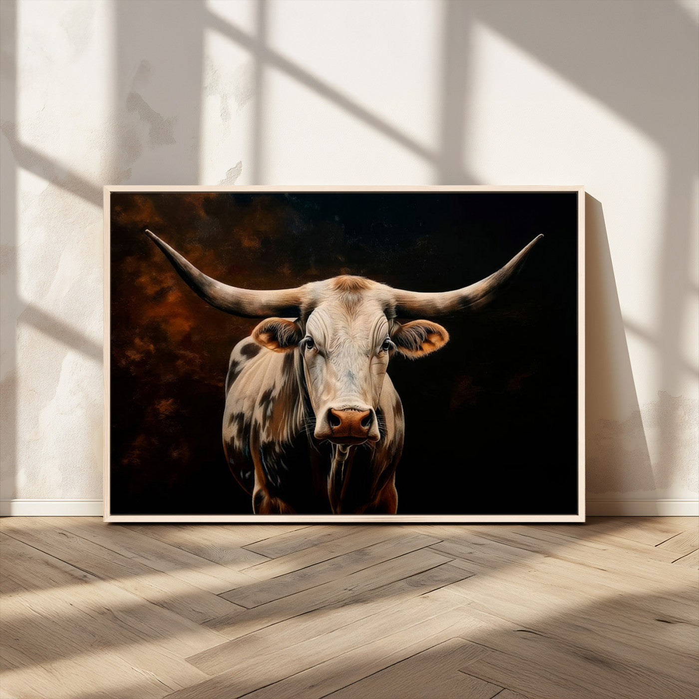 70522-MGV-CV-36X24-Longhorn Bull Wall Art – Striking Canvas Print of Majestic Bull, Premium Animal Decor for Home, Office, Man Cave, or Living Room