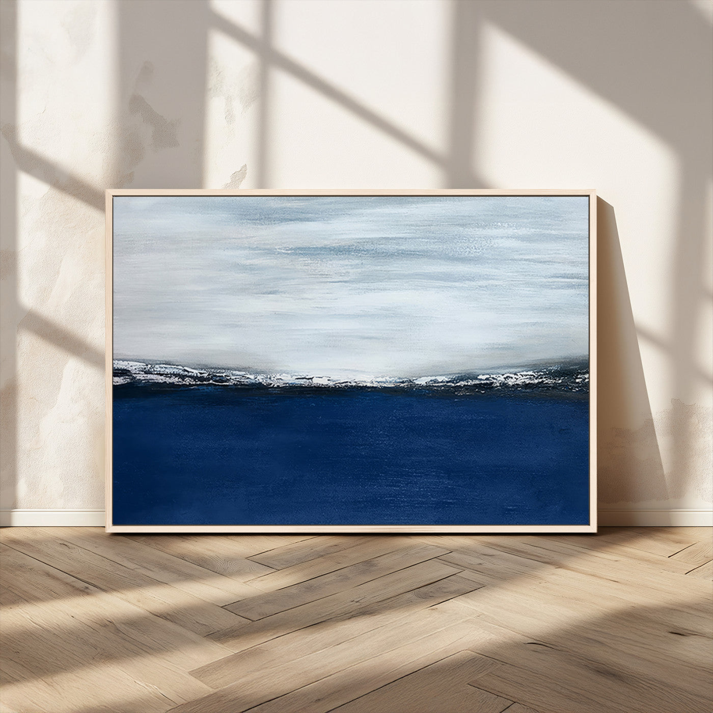 62197-MGV-CV-36X24-Abstract Ocean Wall Art – Minimalist Blue and White Canvas Print, Modern Coastal Seascape Painting for Bedroom, Living Room or