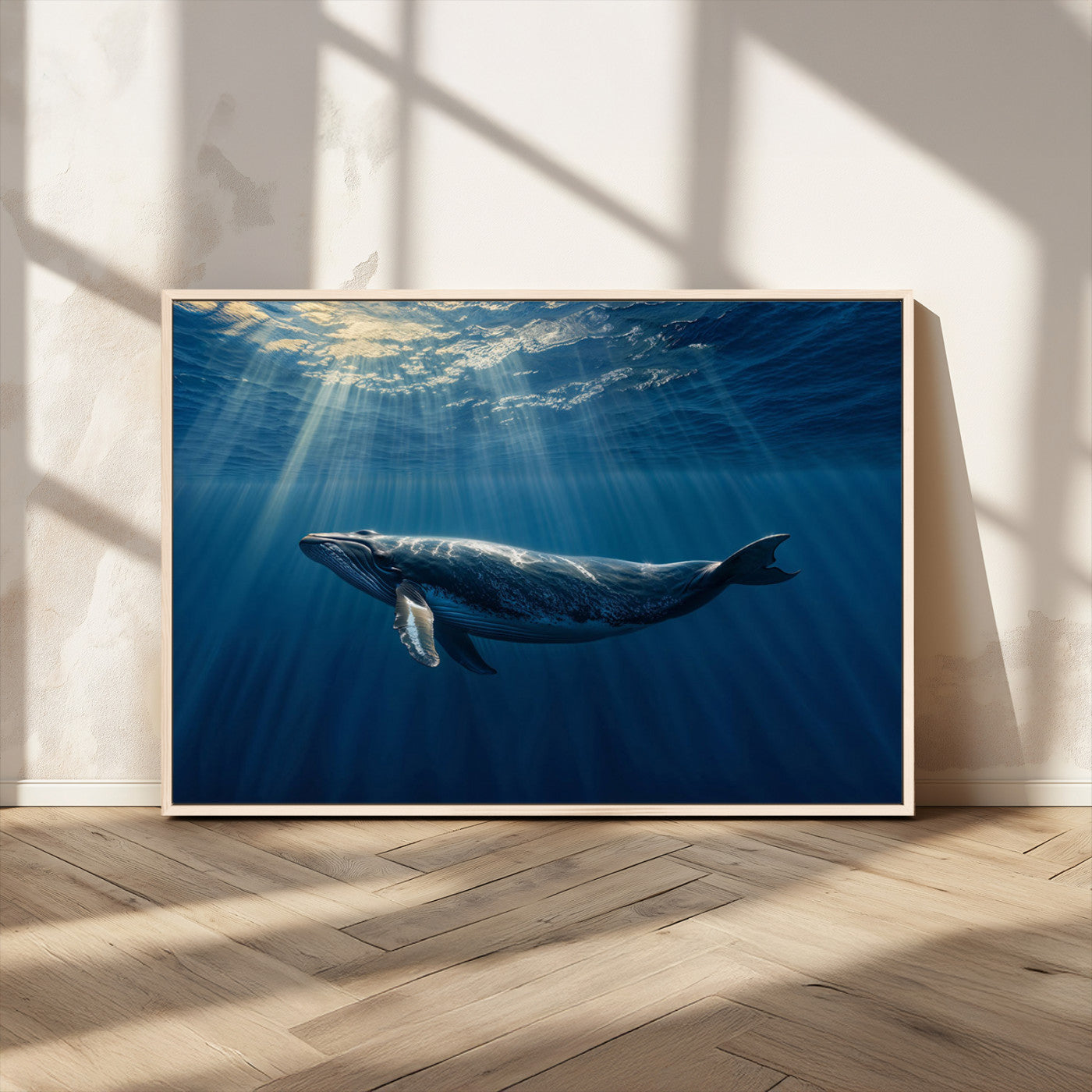 18052-MGV-CV-36X24-Whale Wall Art – Majestic Ocean Canvas Print Marine Life Underwater Sunlight Scene, Nautical Coastal Decor for Living Room,