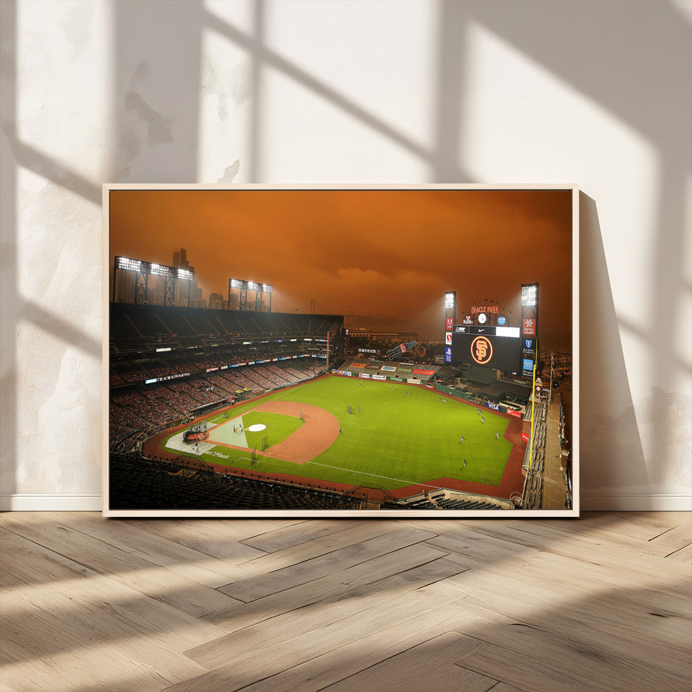 31315-MGV-CV-36X24-Oracle Park Stadium Wall Art Canvas Print, Framed California Stadium Art Picture Print, Oracle Park Field Perfect Sport Room Decor