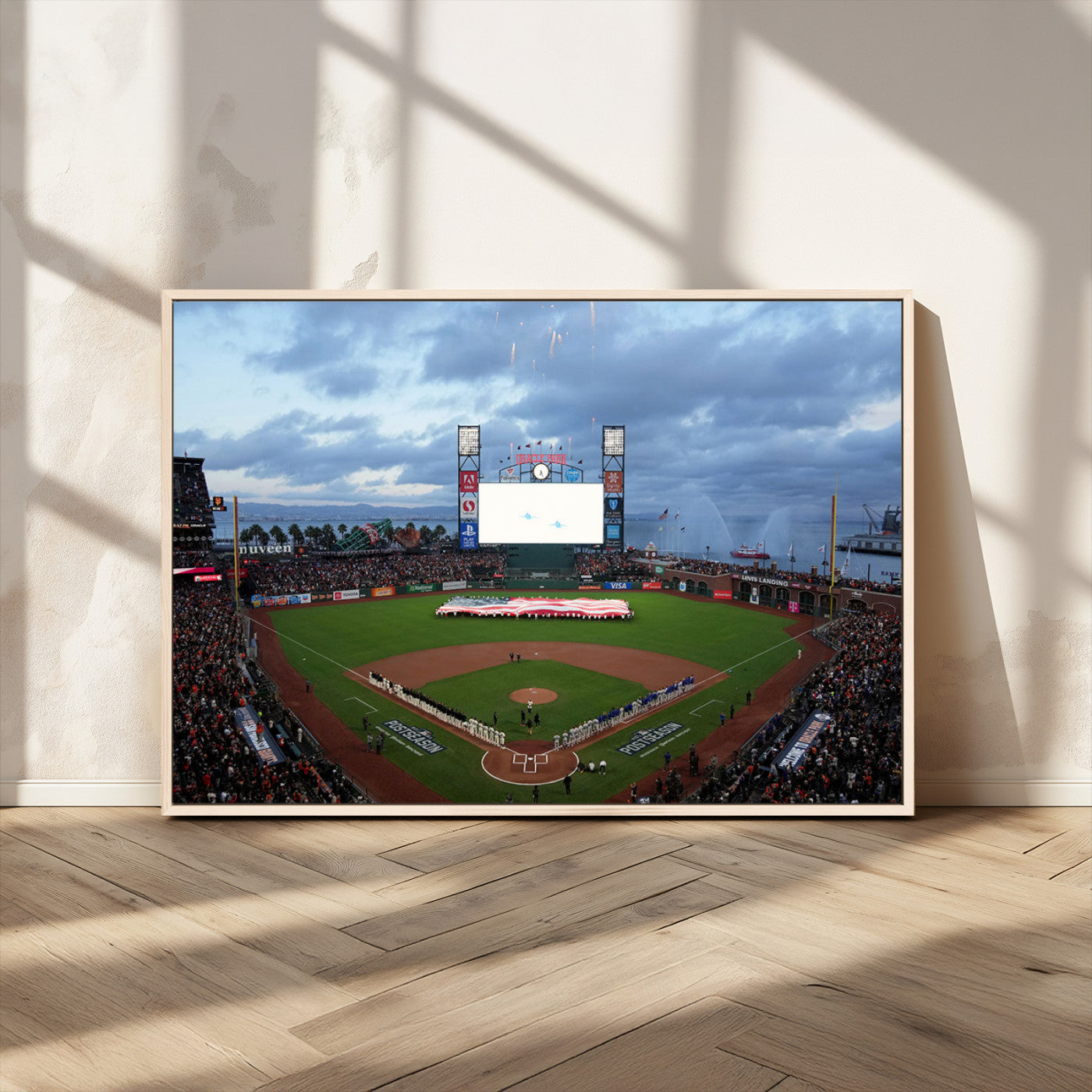 44631-MGV-CV-36X24-Oracle Park Stadium Wall Art Canvas Print, Framed San Francisco Giants Art Picture Print, Giants Stadium Field Perfect Sports Room