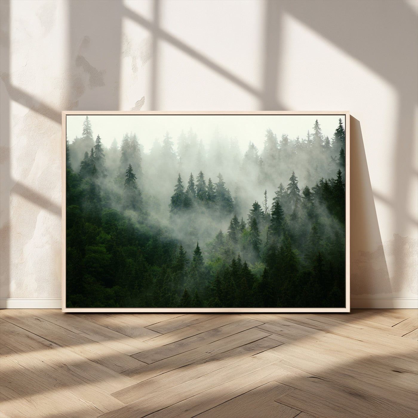167720496-MGV-CV-36X24-Misty Forest Wall Art – Serene Evergreen Trees Canvas Print, Foggy Mountain Nature Landscape Decor for Bedroom, Living Room or