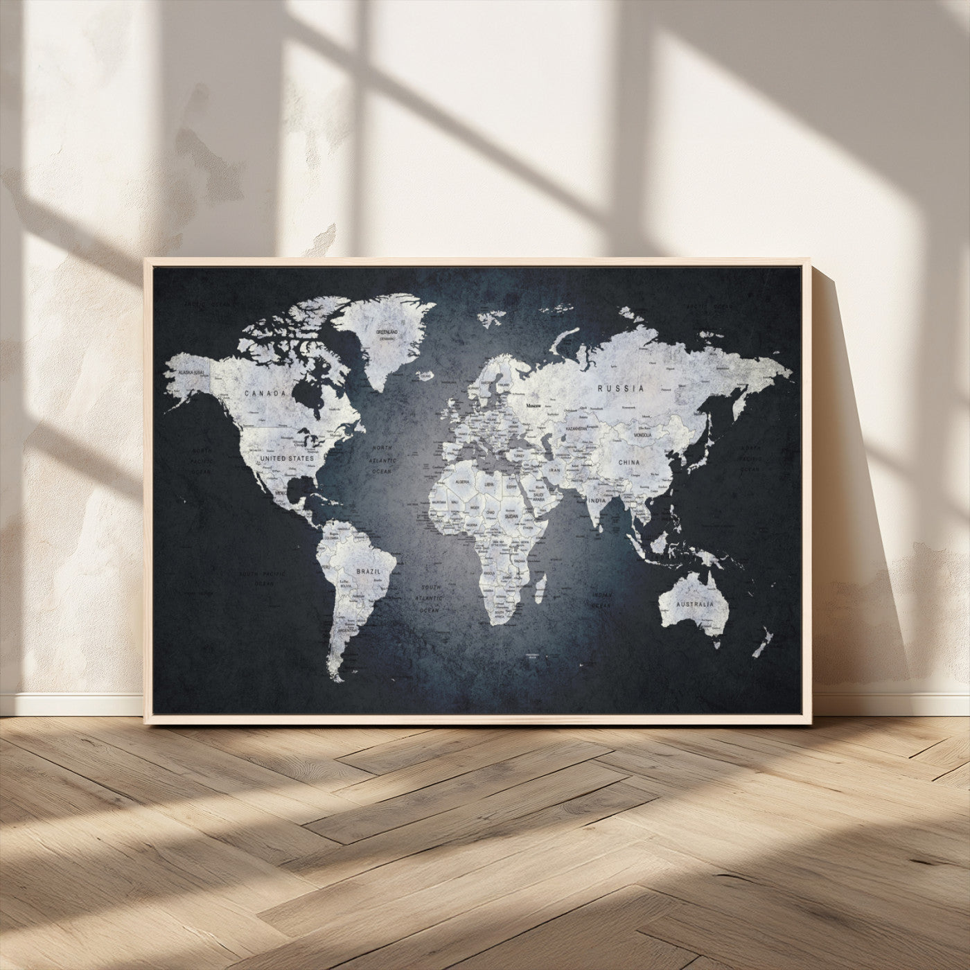 19124-MGV-CV-36X24-Modern World Map Wall Art – Black and White Canvas Print, Minimalist Global Map Decor for Office, Study, Bedroom or Living Room