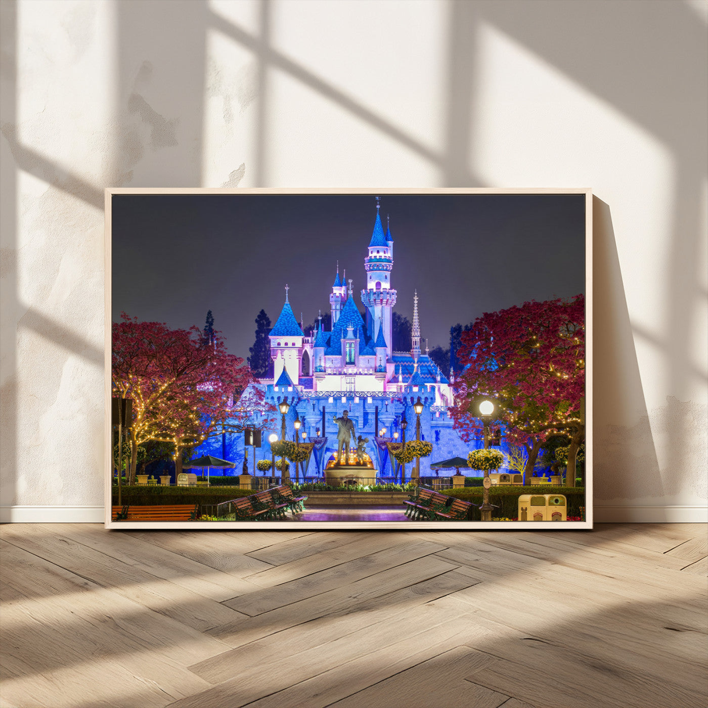 66710-MGV-FC-36X24_Natural-Enchanted Castle Wall Art – Magical Night Scene Canvas Print with Glowing Lights, Fantasy Architecture Artwork for Living Room,