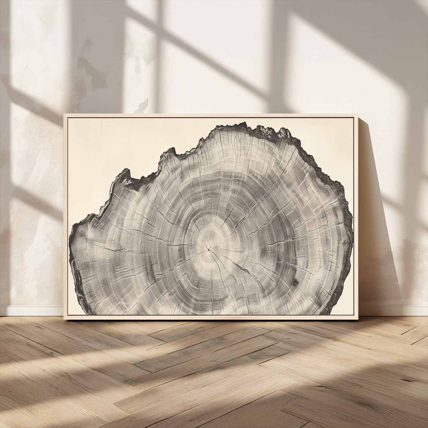 98921313-MGV-CV-36X24-Tree Ring Wall Art Canvas Print, Framed Wood Slice Art Picture Print, Minimalist Wood Perfect Rustic Academic Decor Artwork