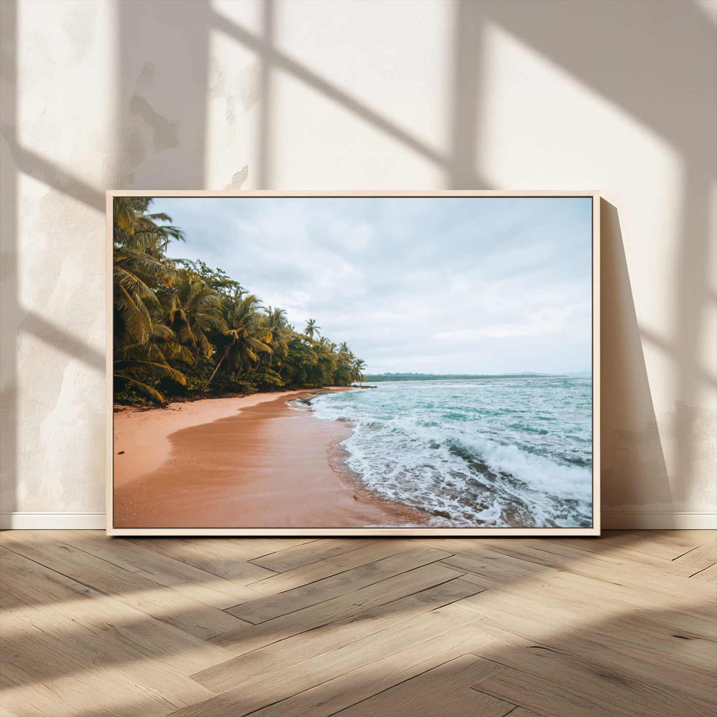 88125882-MGV-CV-36X24-Tropical Shoreline Wall Art Canvas Print, Framed Palm Trees Art Picture Print, Tropical Ocean Perfect Tropical Coastal Decor
