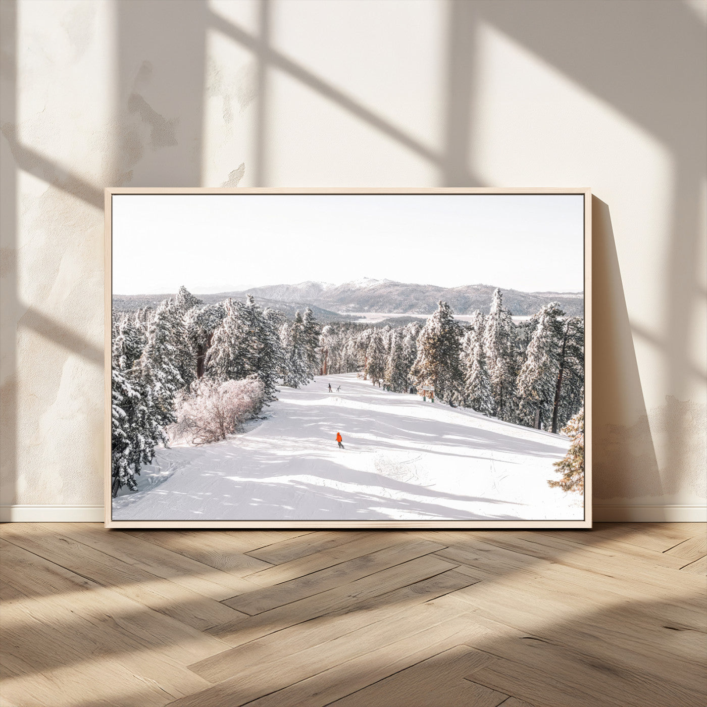 62119206-MGV-CV-36X24-Snowy Trail Wall Art Canvas Print, Framed Ski Slope Art Picture Print, Winter Pines Perfect Alpine Adventure Decor Artwork