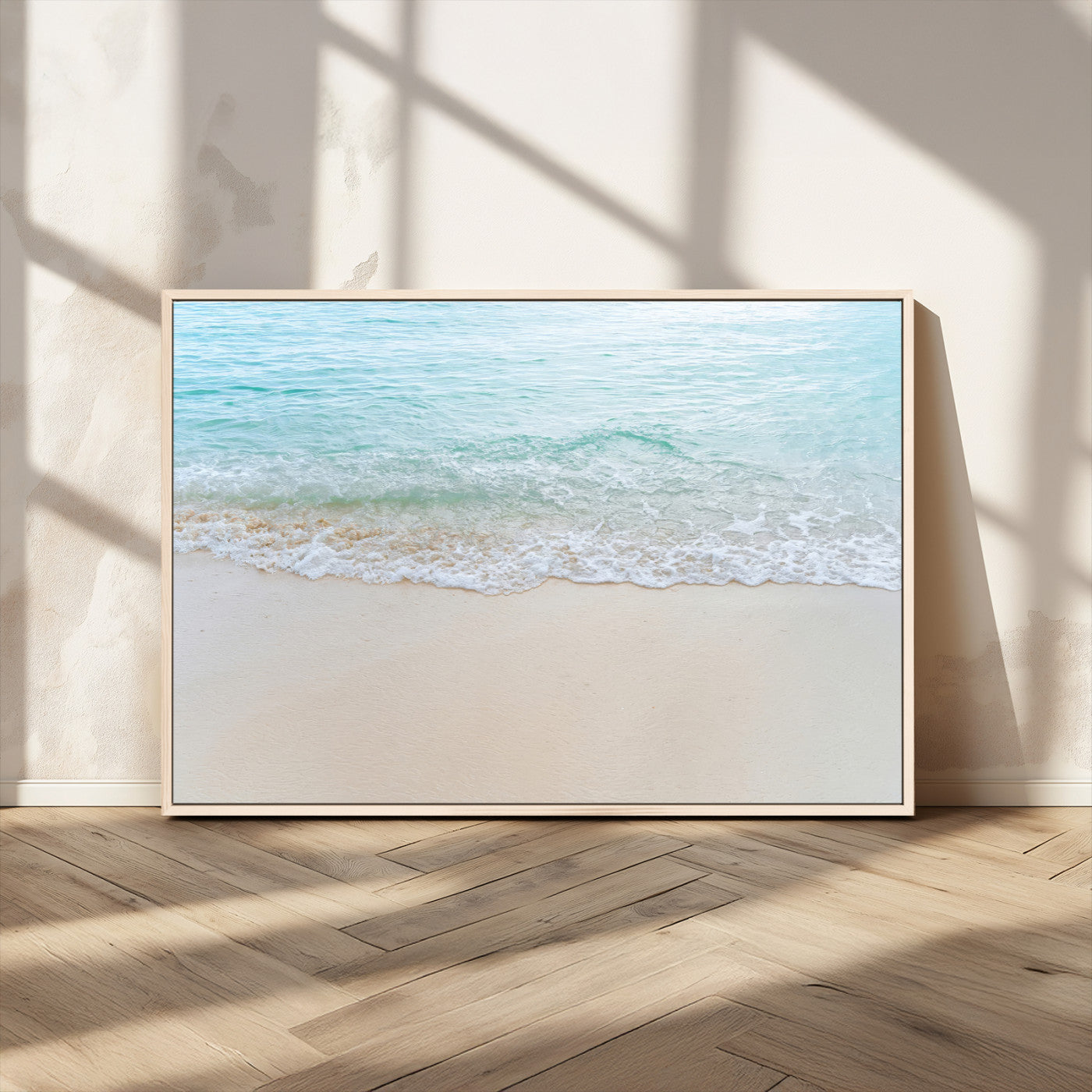 77194056-MGV-CV-36X24-Soft Shoreline Wall Art Canvas Print, Framed Gentle Waves Art Picture Print, Clear Water Perfect Minimalist Coastal Decor Artwork
