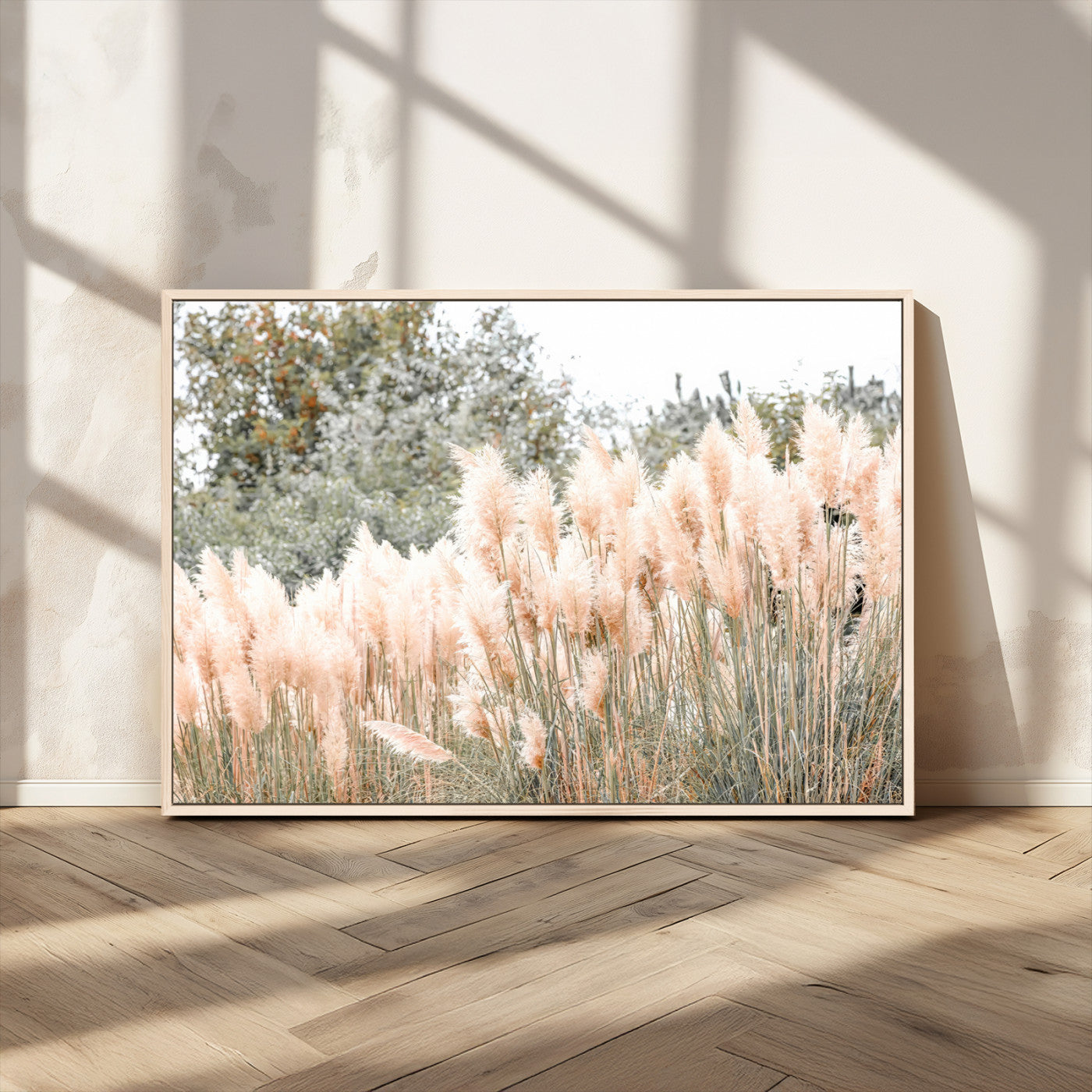 21826392-MGV-CV-36X24-Pampas Grass Wall Art Canvas Print, Framed Soft Pampas Art Picture Print, Pastel Grasses Perfect Soft Neutral Boho Decor Artwork