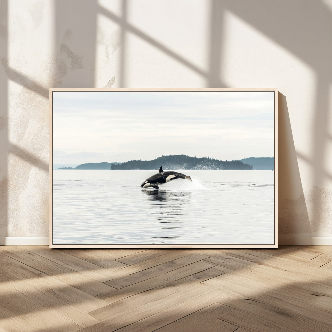 10157174-MGV-CV-36X24-Orca Whale Wall Art Canvas Print, Framed Black White Whale Art Picture Print, Minimalist Ocean Perfect Coastal Minimalist Decor