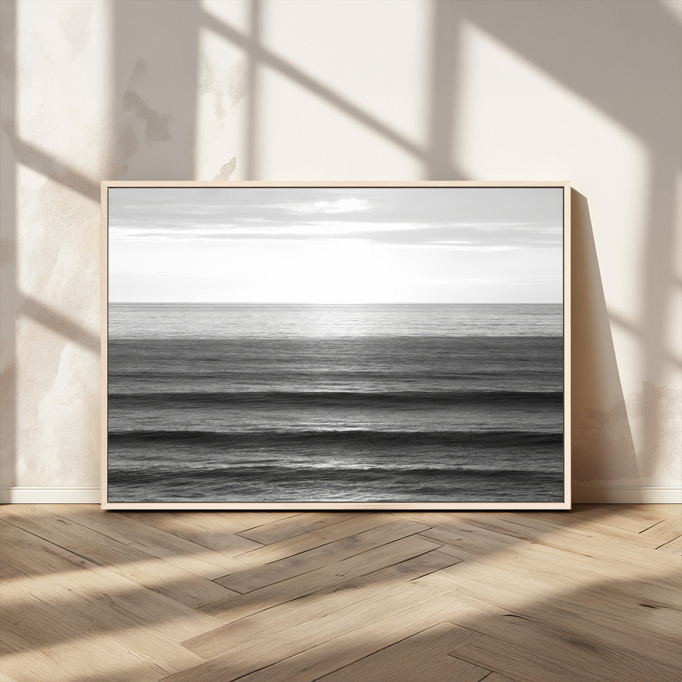 47305203-MGV-CV-36X24-Monochrome Ocean Wall Art Canvas Print, Framed Moody Ocean Art Picture Print, Calm Ocean Perfect Minimalist Coastal Decor Artwork