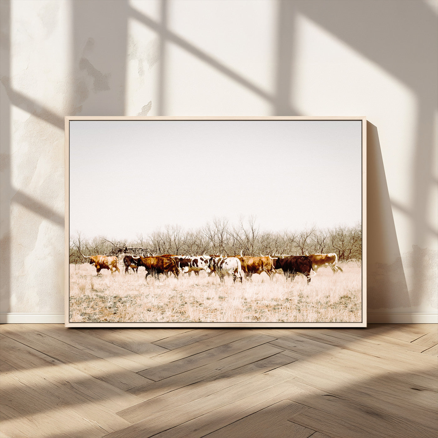 12454132-MGV-CV-36X24-Cow Herd Photography Wall Art Canvas Print, Framed Rustic Farmhouse Decor Art Picture Print, Western Ranch Style Perfect Rustic