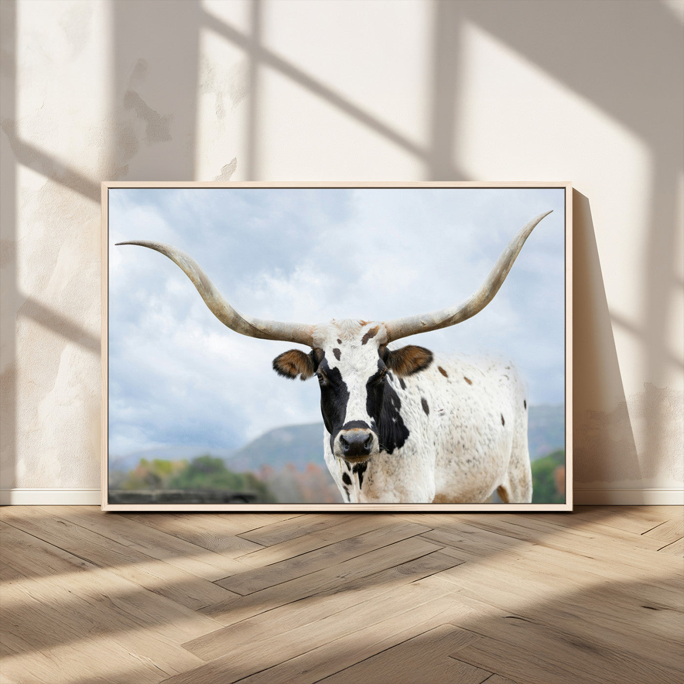 63592811-MGV-FC-36X24_Natural-Texas Longhorn Wall Art Canvas Print, Framed Western Rustic Art Picture Print, Farmhouse Decor Perfect Rustic Farmhouse Decor
