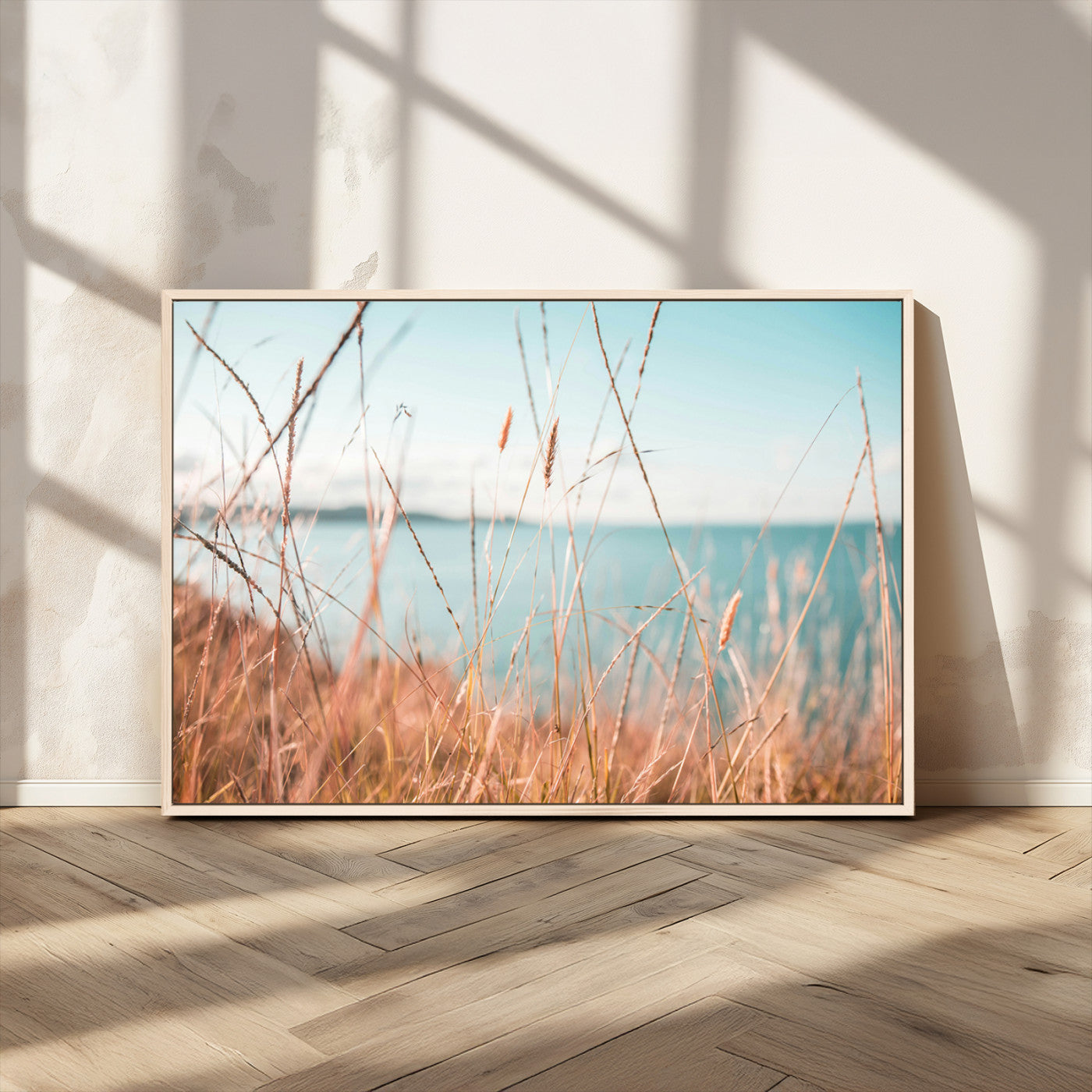 36108696-MGV-CV-36X24-Coastal Grass Wall Art – Serene Ocean View Canvas Print, Beach Nature Photography Decor for Living Room, Bedroom, Office or Modern