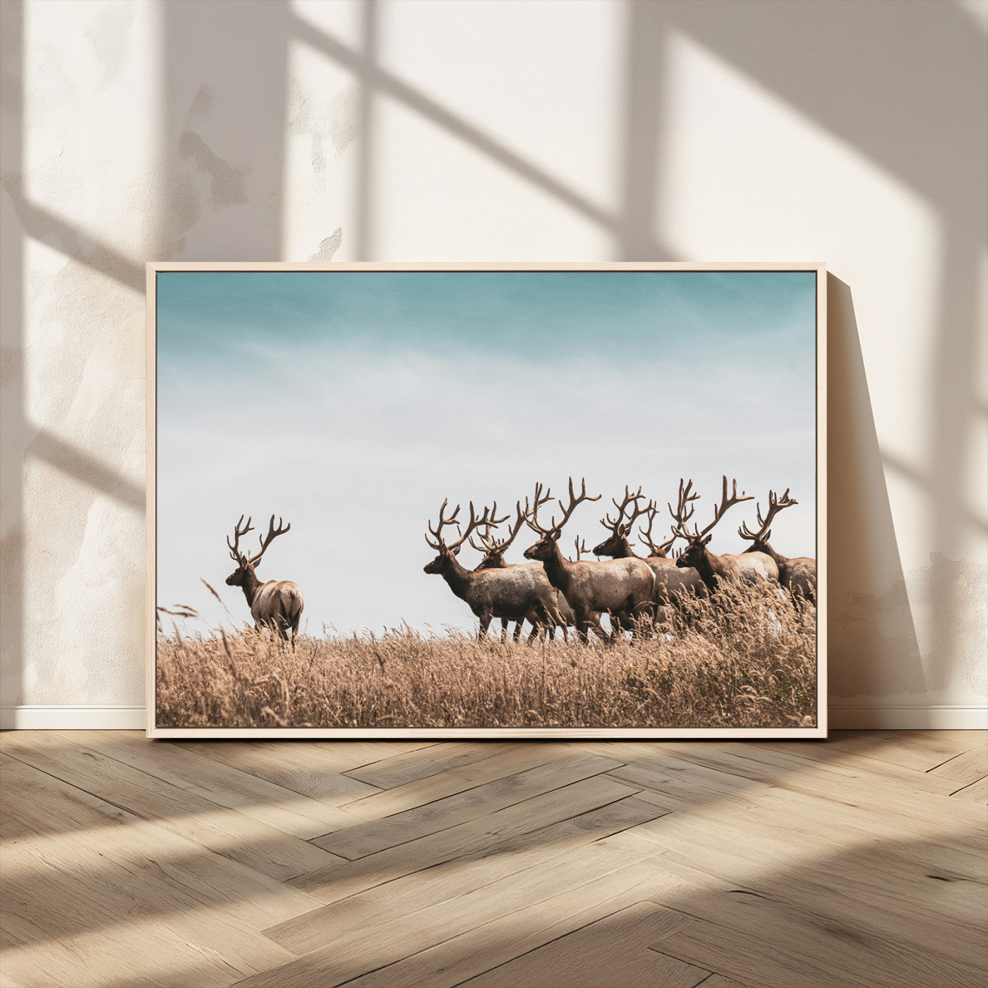 81594705-MGV-FC-36X24_Natural-Elk Herd Wall Art Canvas Print, Framed Wildlife Photography Art Picture Print, Rustic Nature Print Perfect Rustic Wildlife Decor