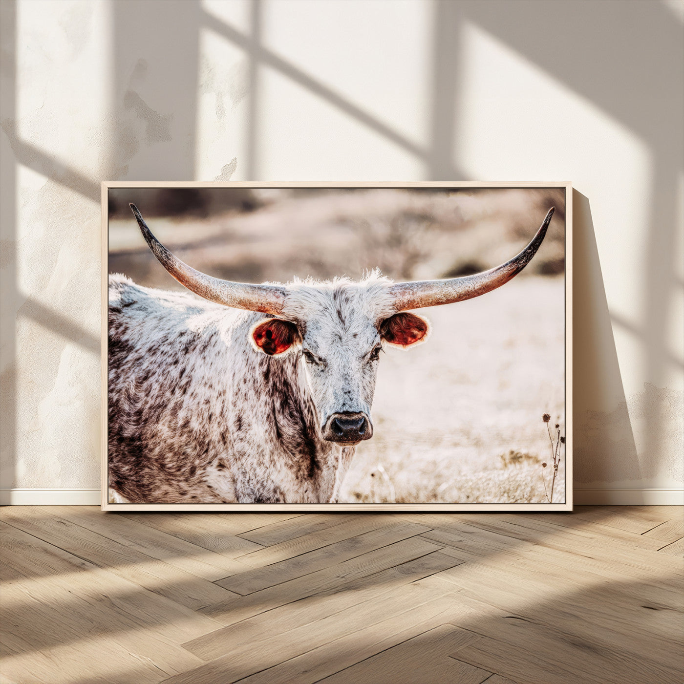 72388892-MGV-CV-36X24-Texas Longhorn Wall Art – Rustic Western Canvas Print, Cowboy Style Farmhouse Bull Artwork for Living Room, Ranch, Office or Man