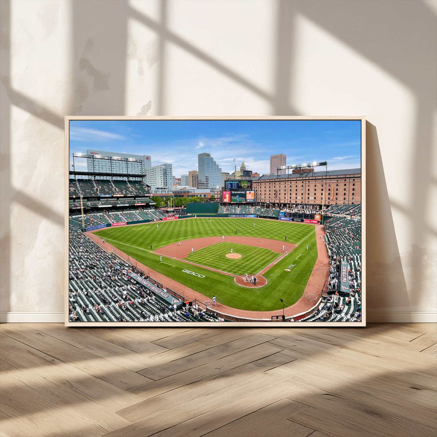 76426407-MGV-FC-36X24_Natural-Baseball Stadium Daytime – Panoramic Ballpark Canvas Wall Art, Sports Decor for Office, Man Cave, Game Room, Sports Bar, Baseball