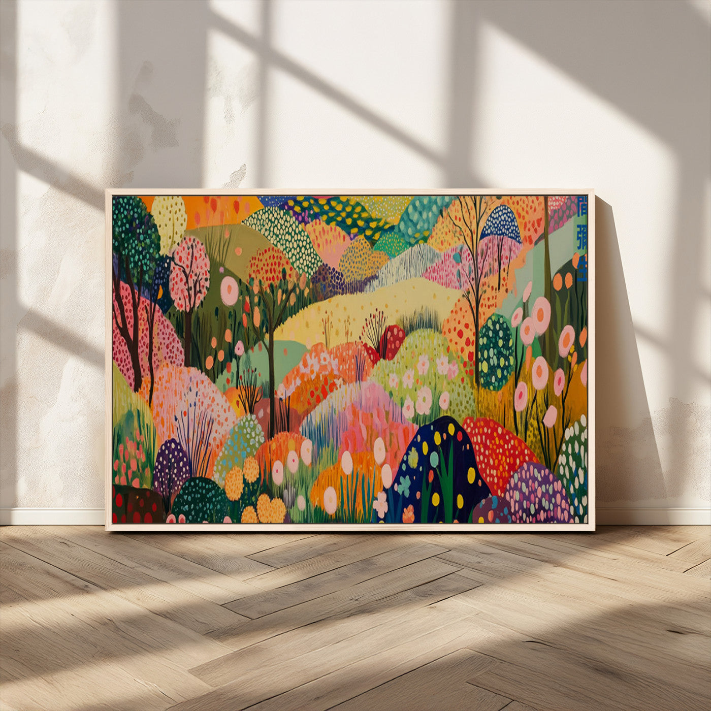 79636380-MGV-CV-36X24-Colorful Abstract Landscape Wall Art – Vibrant Hills and Flowers Canvas Print, Modern Whimsical Artwork for Living Room, Bedroom,