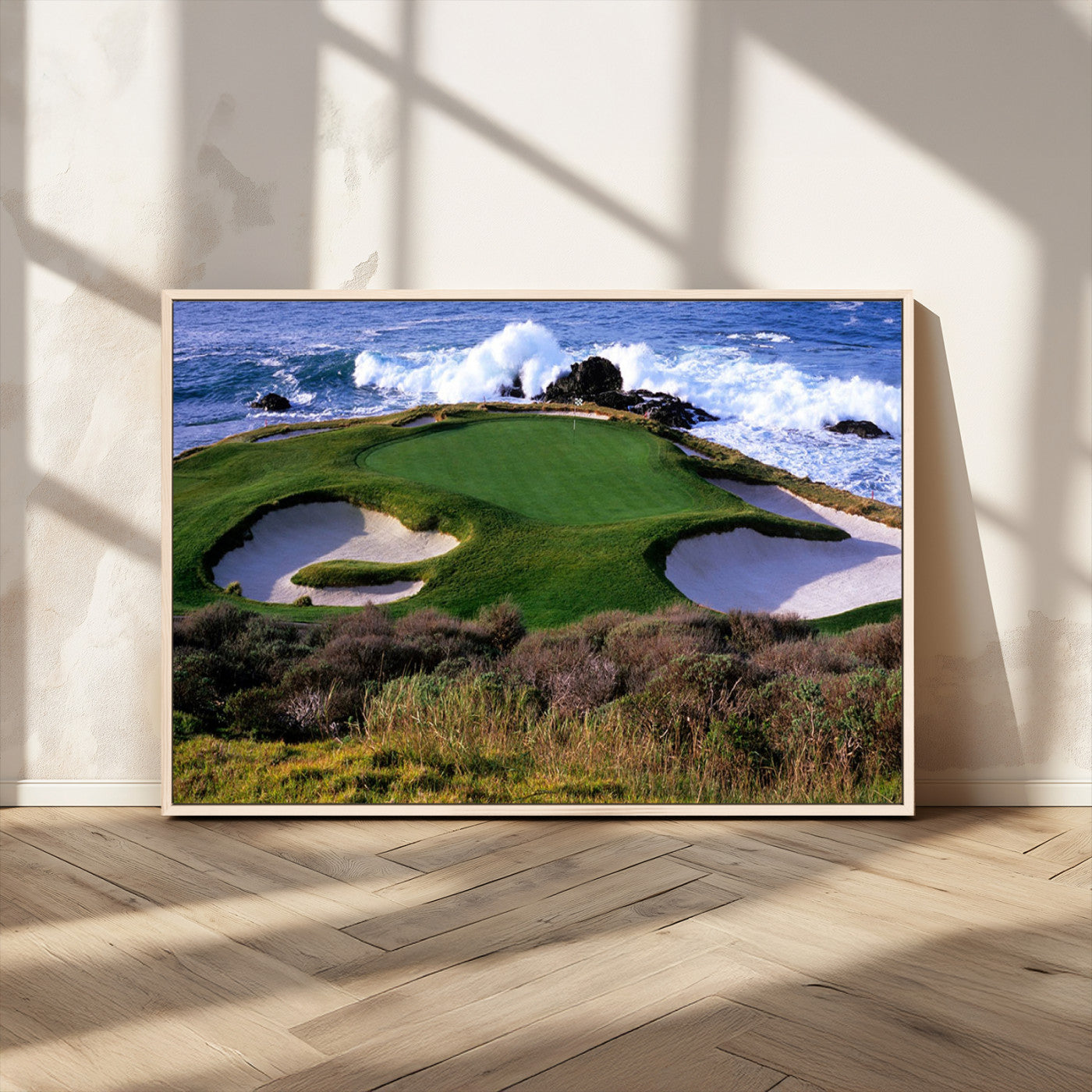 22776914-MGV-FC-36X24_Natural-Golf Course Wall Art – Oceanfront Green Canvas Print, Coastal Pebble Beach Photography Sports Decor for Living Room, Office, Man