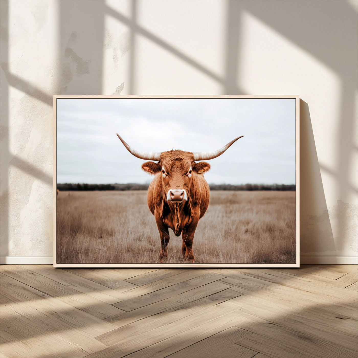 16316734-MGV-CV-36X24-Texas Longhorn Wall Art – Rustic Bull Portrait Canvas Print, Western Farmhouse Animal Photography Decor for Living Room, Office,