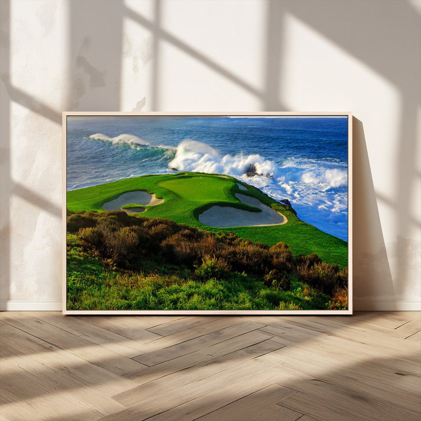 13644055-MGV-CV-36X24-Golf Wall Art – Oceanfront Green Canvas Print, Scenic Coastal Course Photography Decor for Bedroom, Living Room, Office, Sports