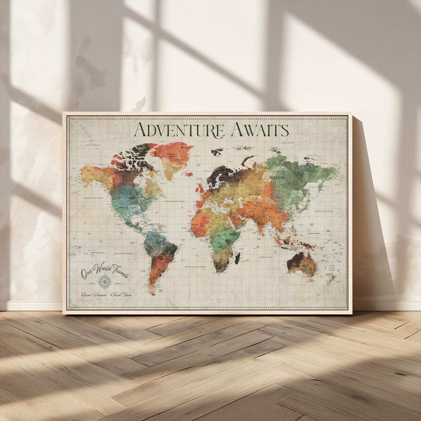 24737989-MGV-CV-36X24-Personalized World Map Wall Art – Colorful Vintage Adventure Travel Map with Custom Names, Unique Wall Decor for Couples,
