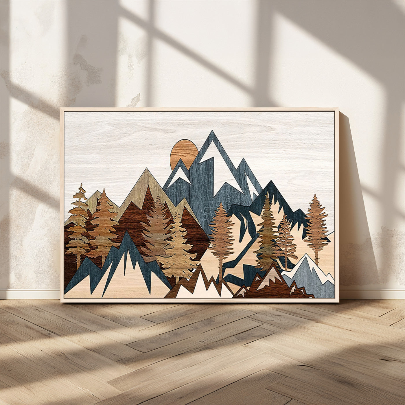 80300-MGV-CV-36X24-Geometric Mountains Wall Art Canvas Print, Framed Stylized Trees Art Picture Print, Graphic Forest Perfect Rustic Abstract Decor