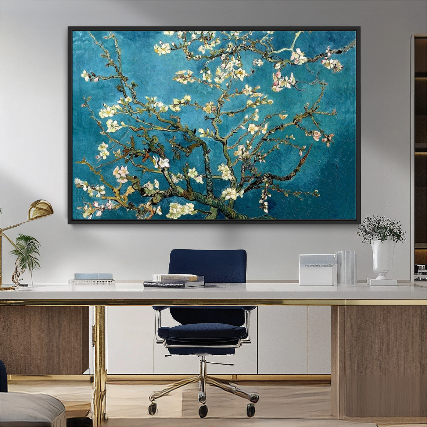 91714-MGV-FC-36X24_Black-Almond Blossoms Wall Art – Handcrafted Van Gogh Inspired Floral Canvas Print, Beautiful Nature Decor for Living Room, Bedroom, or