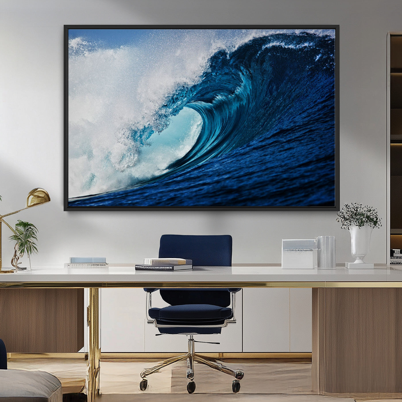 89502-MGV-CV-36X24-Powerful Ocean Wave Wall Art – Panoramic Blue Sea Wave Canvas Print, Coastal Surf Photography Artwork for Living Room, Bedroom, or