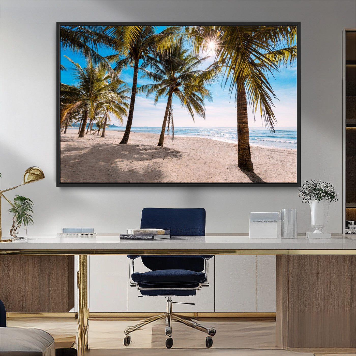 98175-MGV-CV-36X24-Tropical Palm Beach Wall Art – Relaxing Ocean Shore Canvas Print with Palm Trees, Coastal Summer Decor for Living Room, Bedroom or
