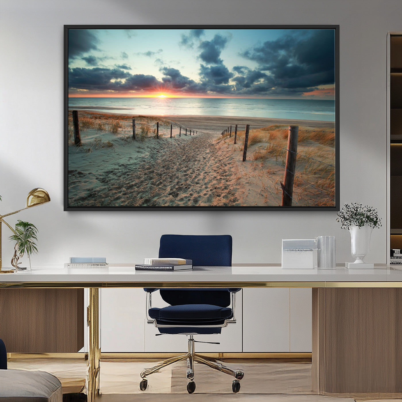 25788-MGV-CV-36X24-Sunset Beach Path Wall Art – Scenic Coastal Dunes and Ocean Canvas Print, Tranquil Seaside Landscape Decor for Living Room or