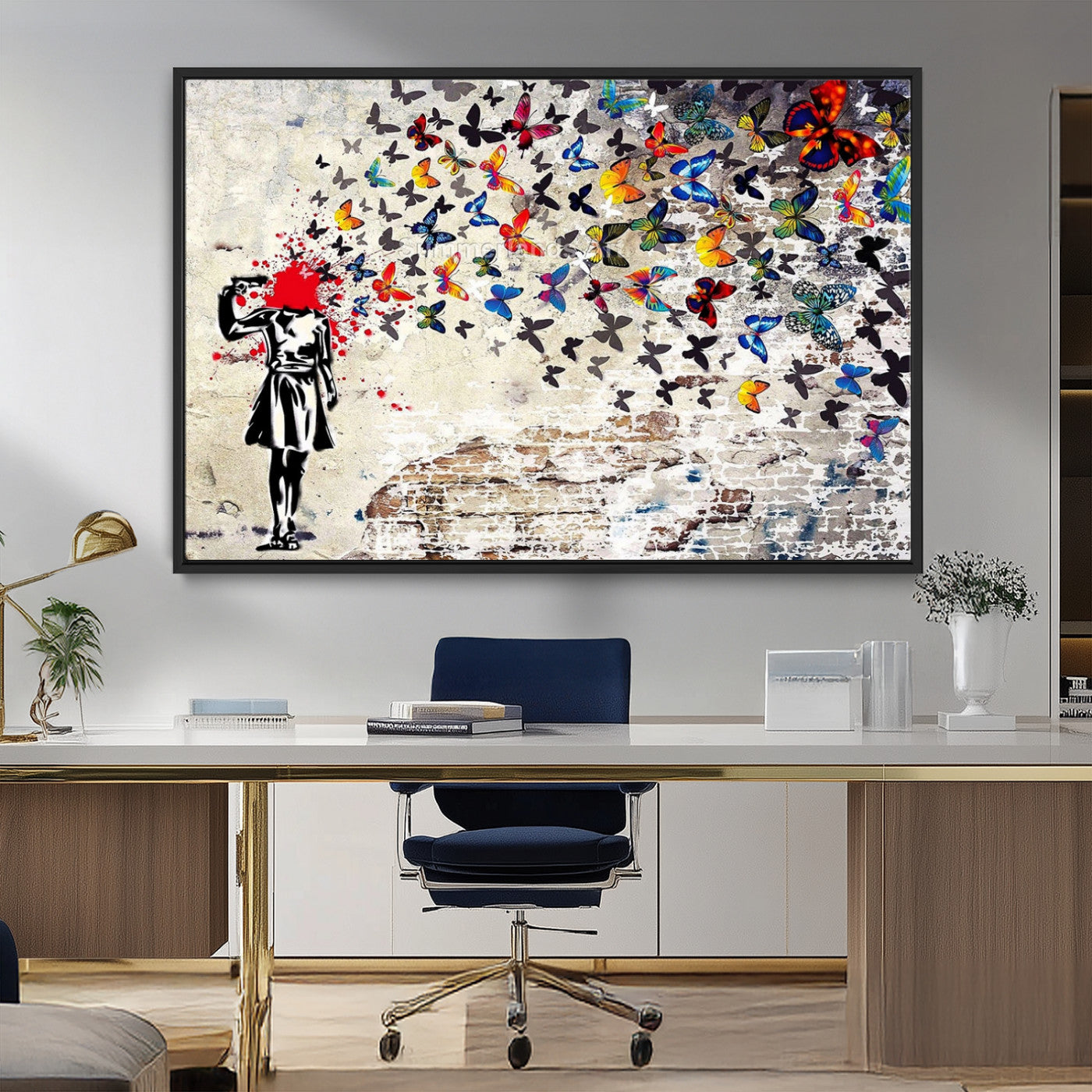 88654-MGV-CV-36X24-Butterfly Explosion Graffiti Wall Art – Street Art Canvas Print, Colorful Butterfly Spray Mural, Modern Abstract Urban Wall Decor