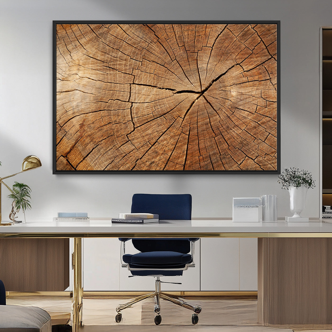 61710-MGV-CV-36X24-Tree Rings Wall Art – Rustic Wood Grain Canvas Print of Tree Trunk Cross Section, Nature Inspired Decor for Cabin, Office, Living