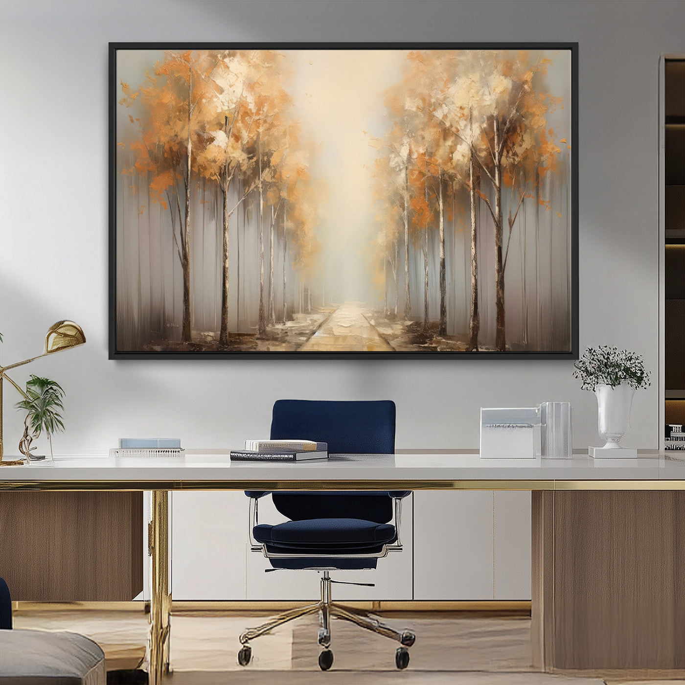 95004-MGV-FC-36X24_Black-Autumn Forest Path Wall Art – Hand Painted Canvas Print with Golden Trees, Modern Nature Landscape Decor for Living Room, Bedroom