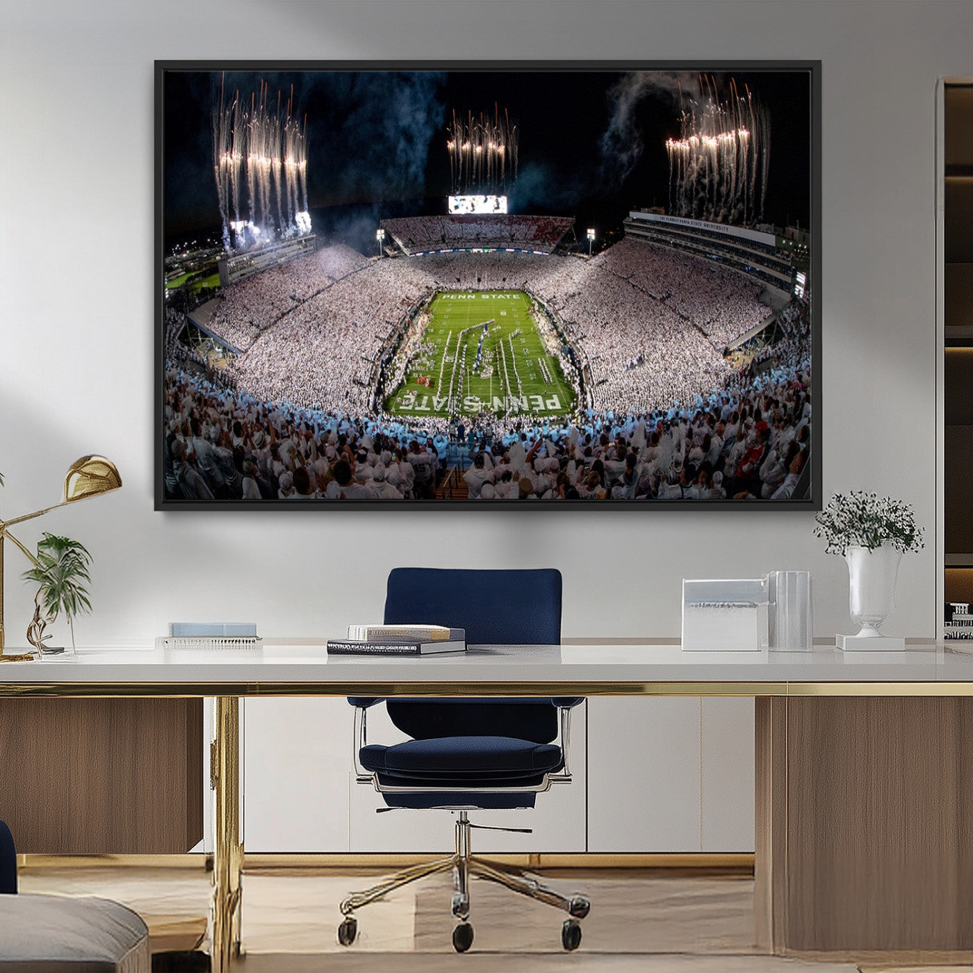 11391-MGV-CV-36X24-Penn State Stadium Wall Art – Panoramic White Out Football Game Canvas Print, College Sports Decor for Office, Man Cave, or Living