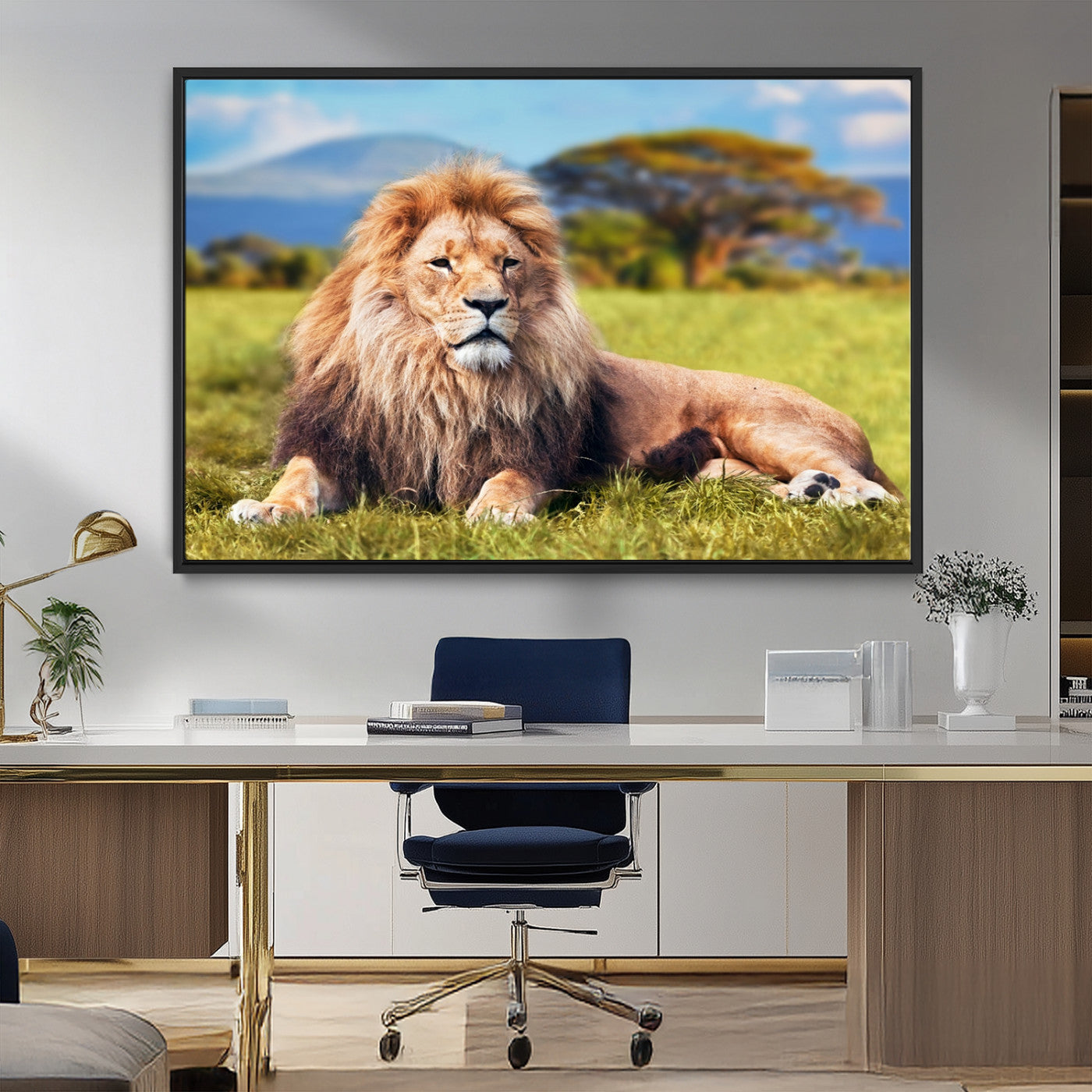 67826-MGV-CV-36X24-Majestic Lion Wall Art – King of the Jungle Canvas Print, Safari Wildlife Decor for Living Room, Office, or Man Cave