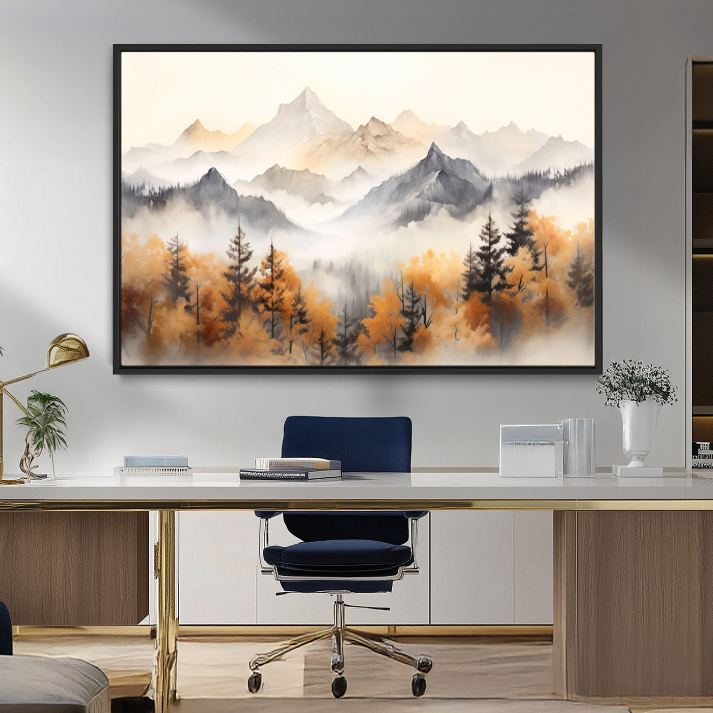 70049-MGV-CV-36X24-Autumn Mountain Forest Wall Art – Misty Landscape Canvas Print, Rustic Nature Inspired Decor for Living Room, Bedroom or Office