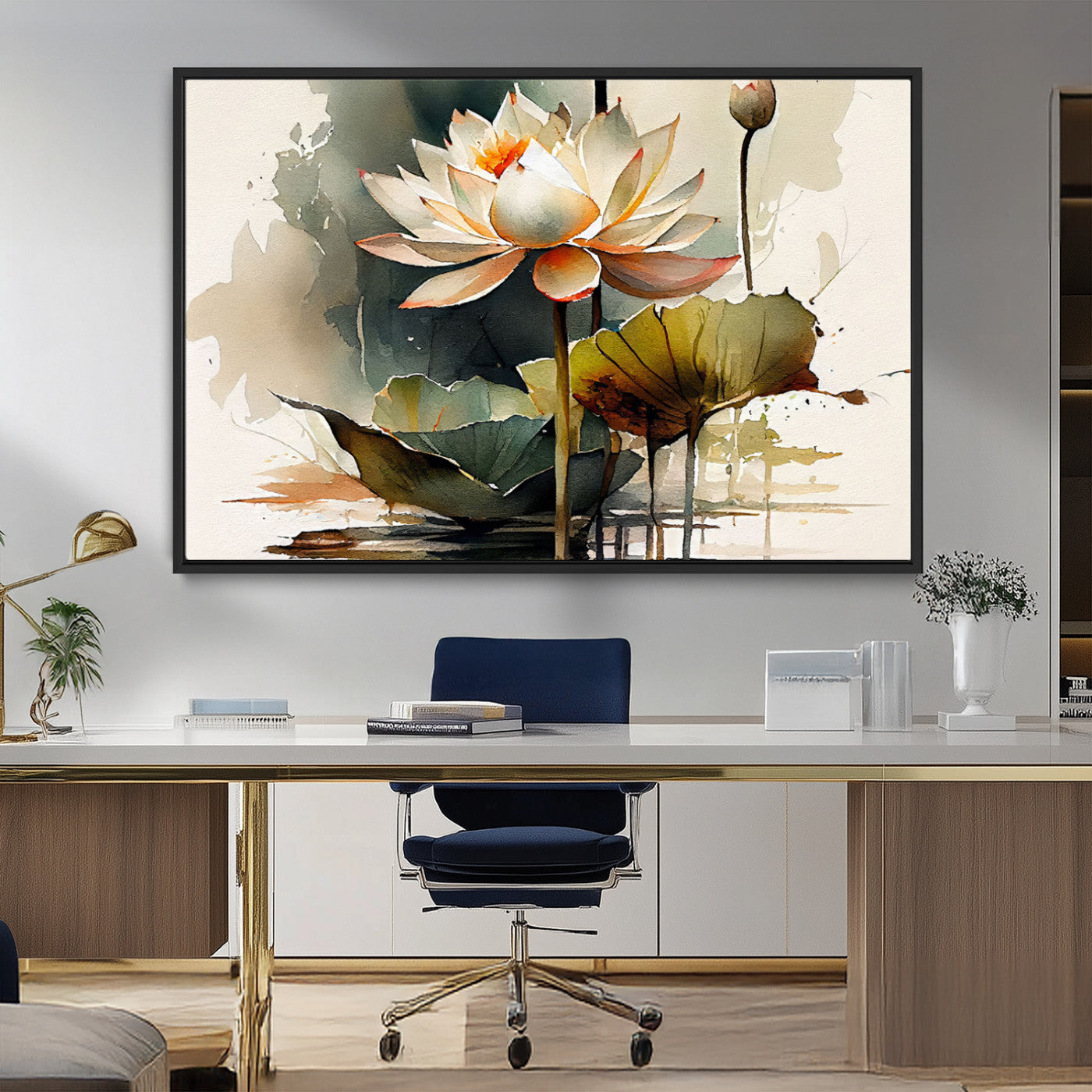 62531-MGV-CV-36X24-Lotus Flower Wall Art – Watercolor Botanical Canvas Print, Tranquil Nature Artwork for Living Room, Bedroom or Meditation Space