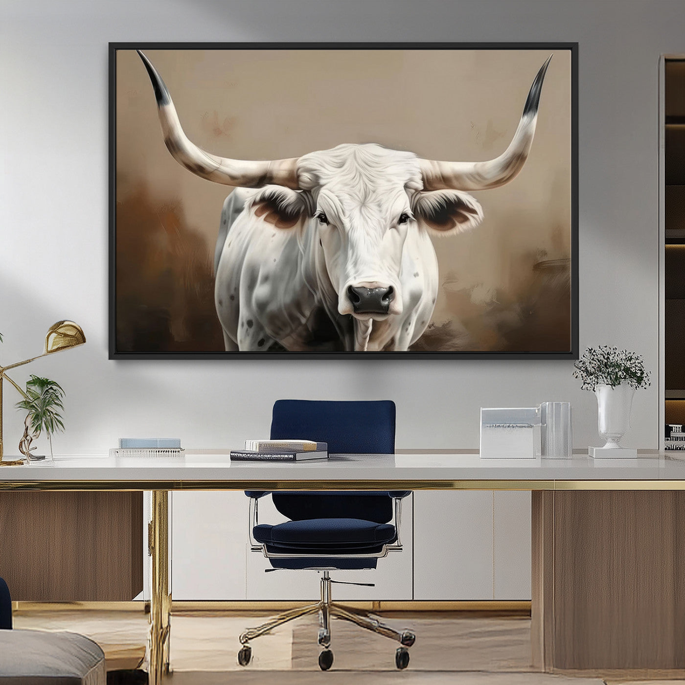 61423-MGV-FC-36X24_Black-Longhorn Bull Wall Art – Rustic Western Texas Steer Canvas Print, Cowboy Farmhouse Decor for Living Room, Bedroom, Office or Ranch