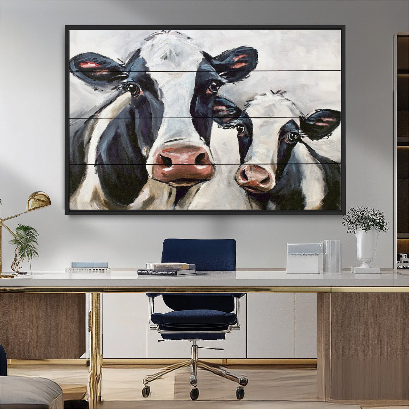 28934-MGV-FC-36X24_Black-Farmhouse Cow Wall Art – Rustic Black and White Dairy Cattle Canvas Print, Country Barn Animal Painting for Kitchen, Living Room