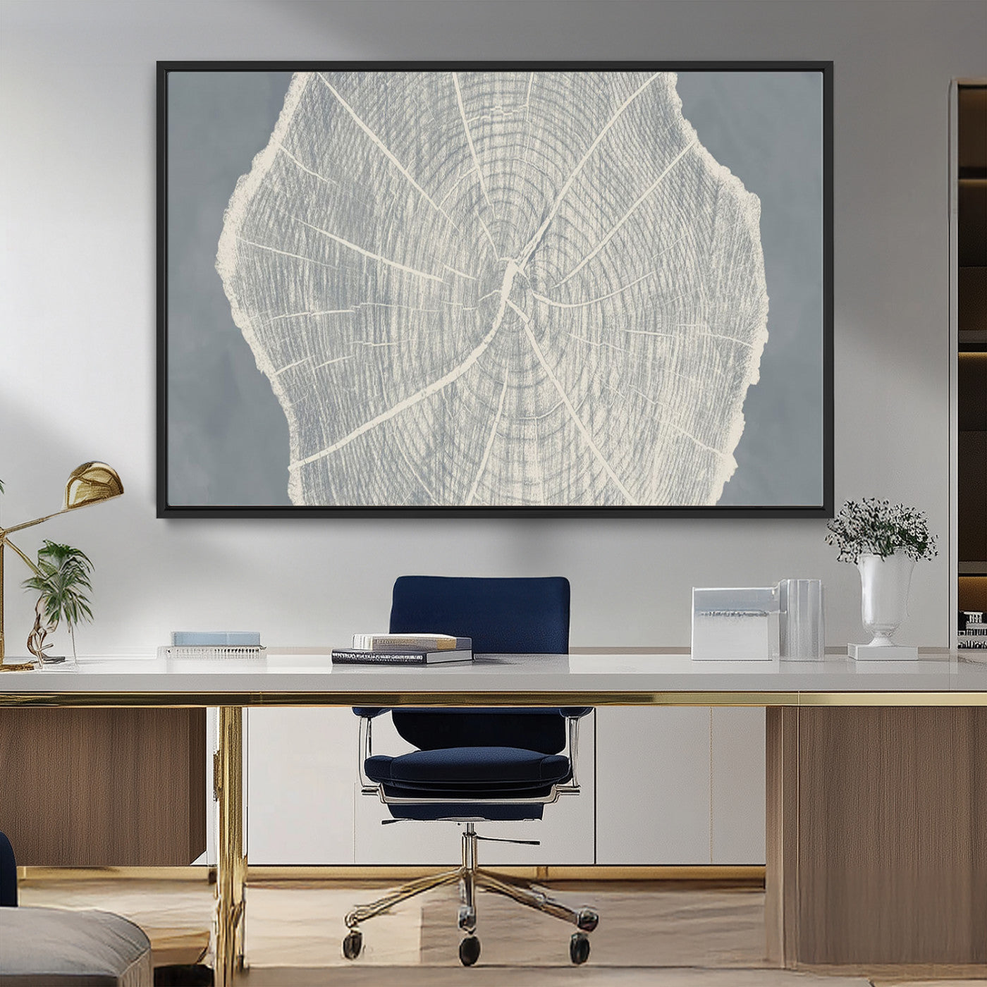 25547-MGV-CV-36X24-Tree Ring Wall Art Canvas Print, Framed Linocut Tree Ring Art Picture Print, Wood Texture Perfect Minimalist Farmhouse Decor
