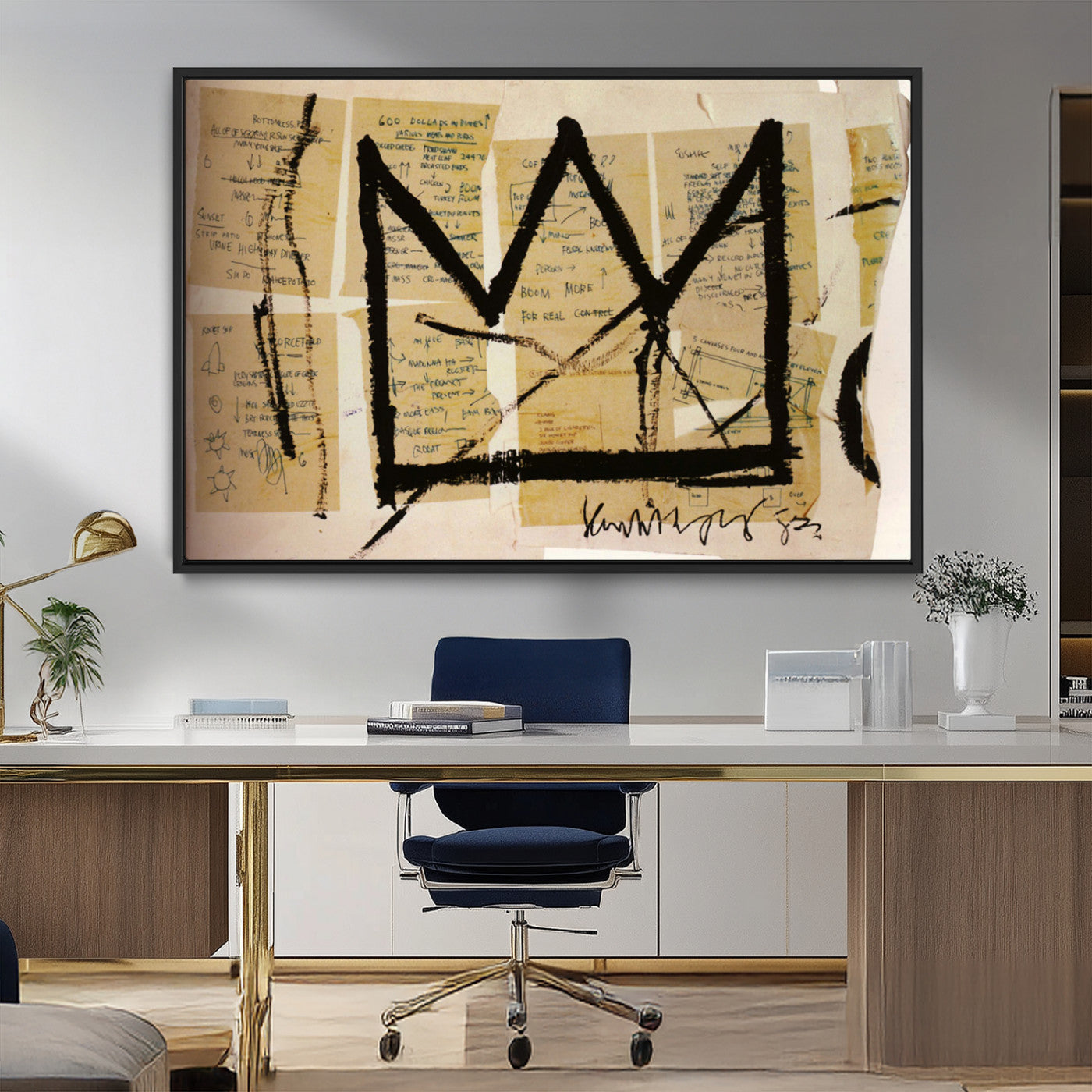 37215-MGV-FC-36X24_Black-Abstract Crown Wall Art – Urban Graffiti Style Canvas Print Modern Street Art Design, Bold Contemporary Decor for Living Room,