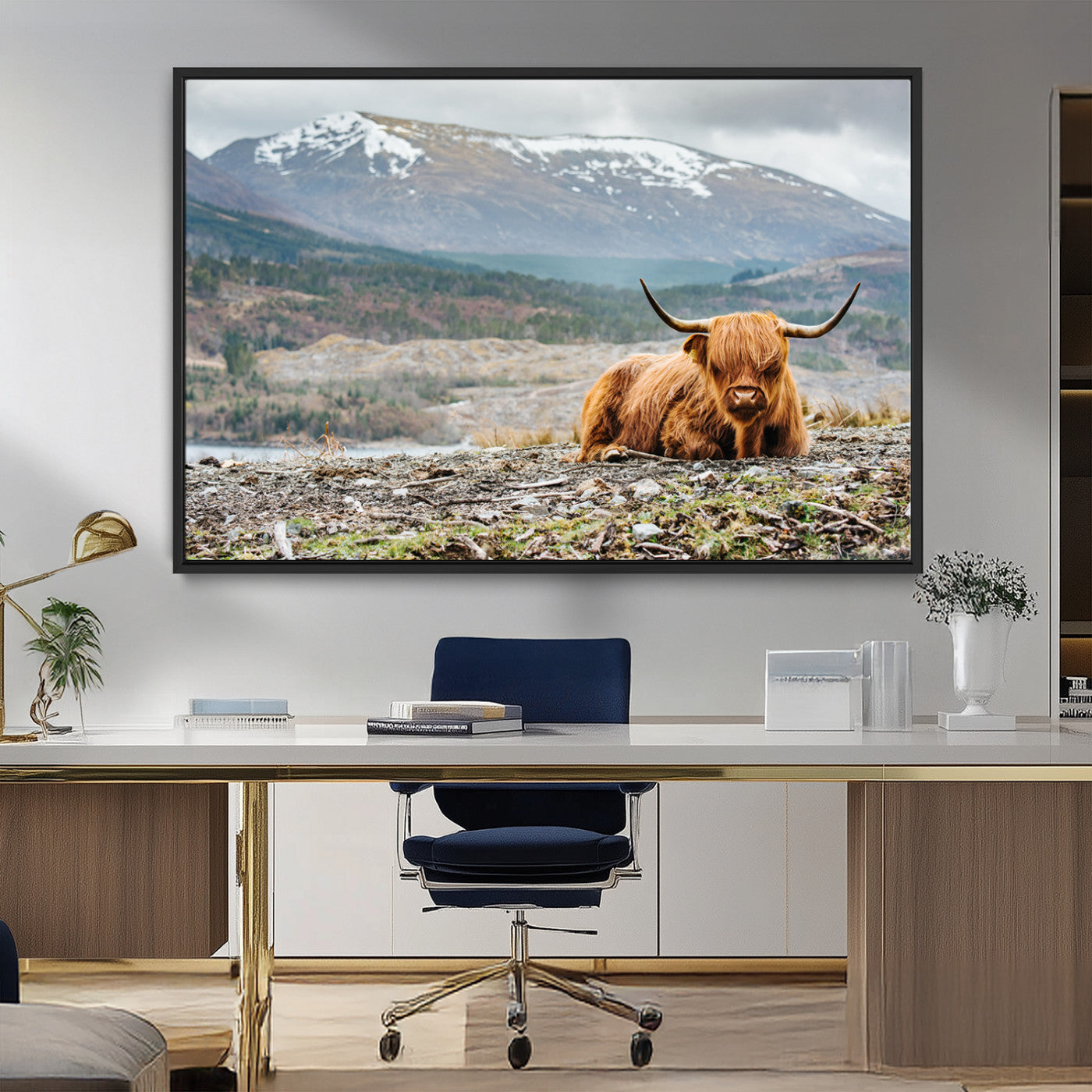 80252-MGV-CV-36X24-Scottish Cow Wall Art Canvas Print, Framed Highland Cow Art Picture Print, Highland Cattle Perfect Rustic Farmhouse Decor Artwork