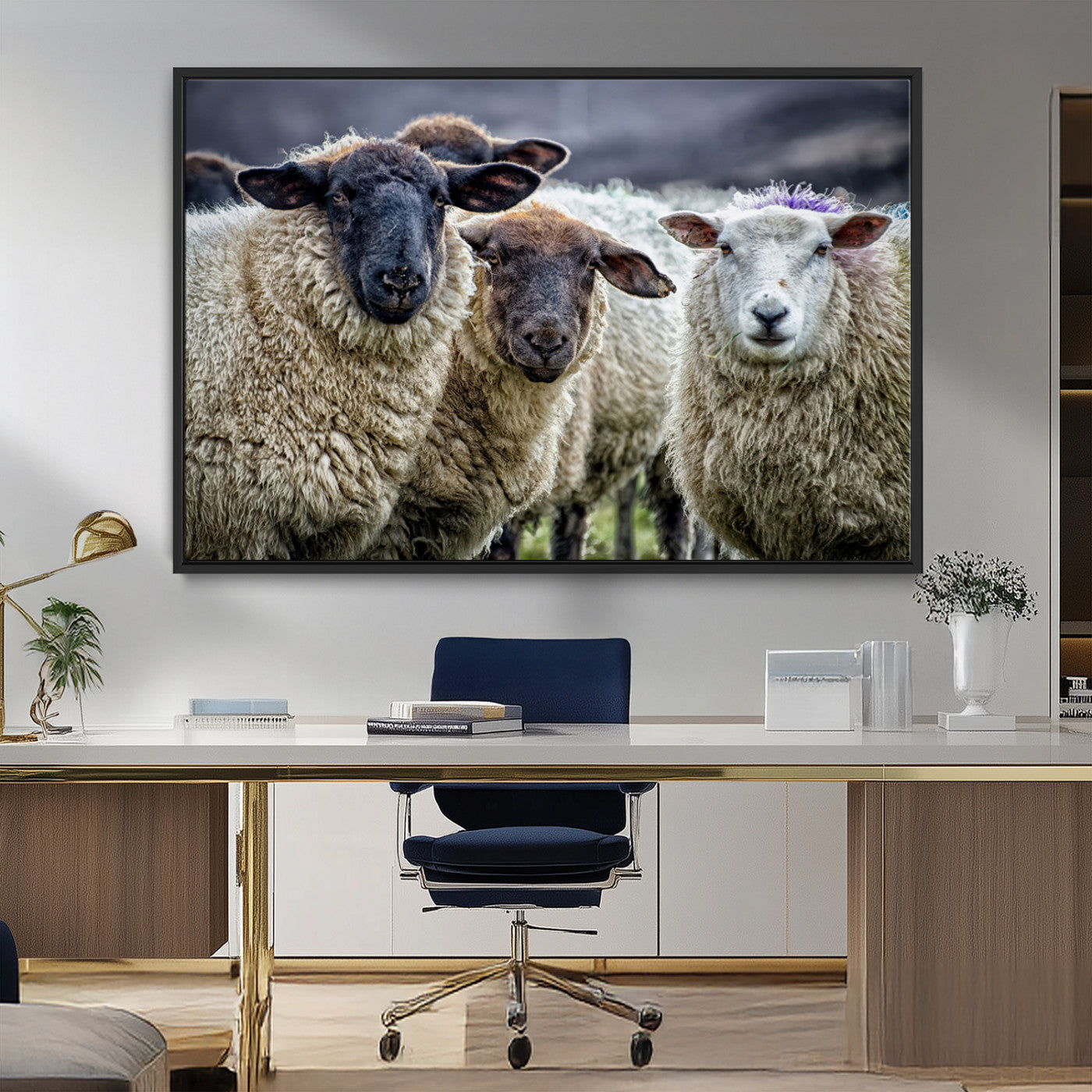 18418-MGV-CV-36X24-Sheep Wall Art Canvas Print, Framed Farmhouse Sheep Art Picture Print, Sheep Herd Perfect Rustic Farmhouse Decor Artwork
